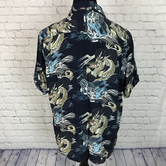 Vintage Y2K Red Dragon Kennington Button Down Rayon Shirt - Picture 4 of 5